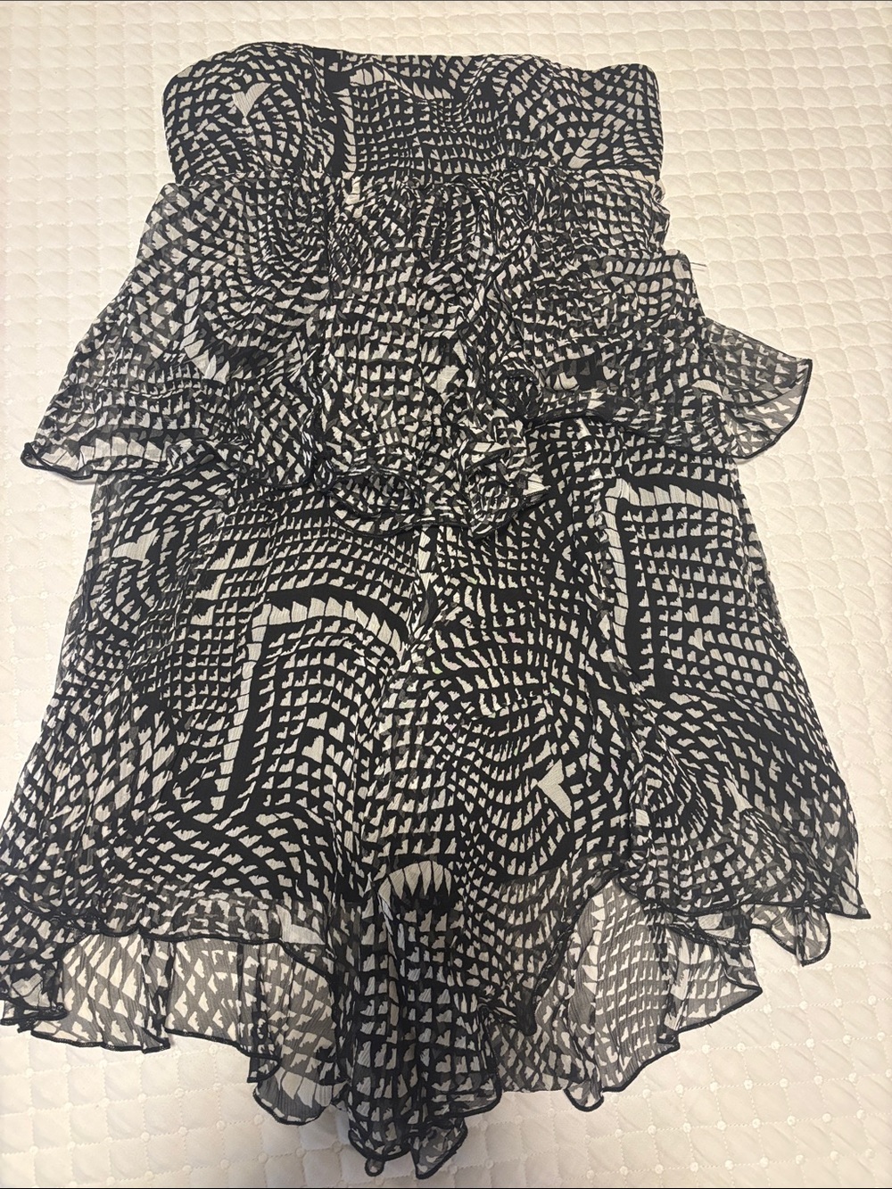 BCBGMaxAzria Black Strapless Mini Dress with White Accents
